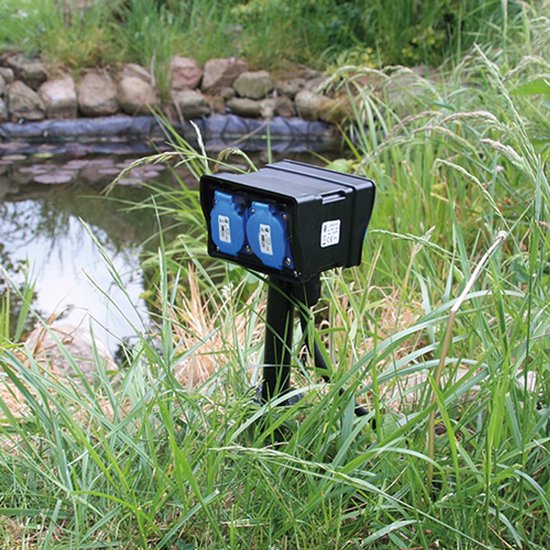 FONKEL® Prises extérieures étanches avec piquet de terre IP44 Zwart - Prise de jardin avec câble de 10 m - Prise extérieure - Prise de jardin 4 voies - Prise de jardin double prise