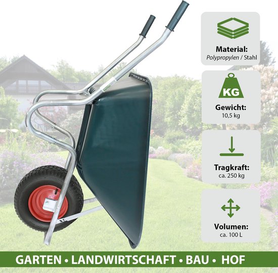 1 wiel kruiwagen 100 liter tot 250 kg kunststof kruiwagen tuinkrui bouw kruiwagen kruiwagen van Merkloos	 — afbeelding 2
