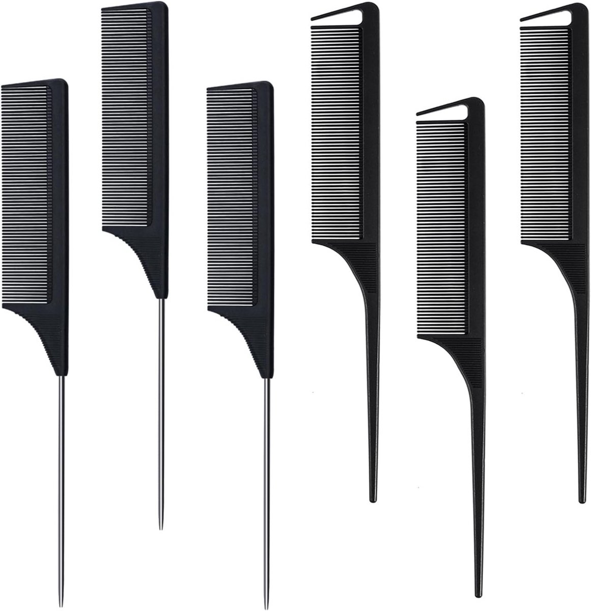 6 stuks haarkammen set - koolstofvezel rattailkam voor scheiding en styling