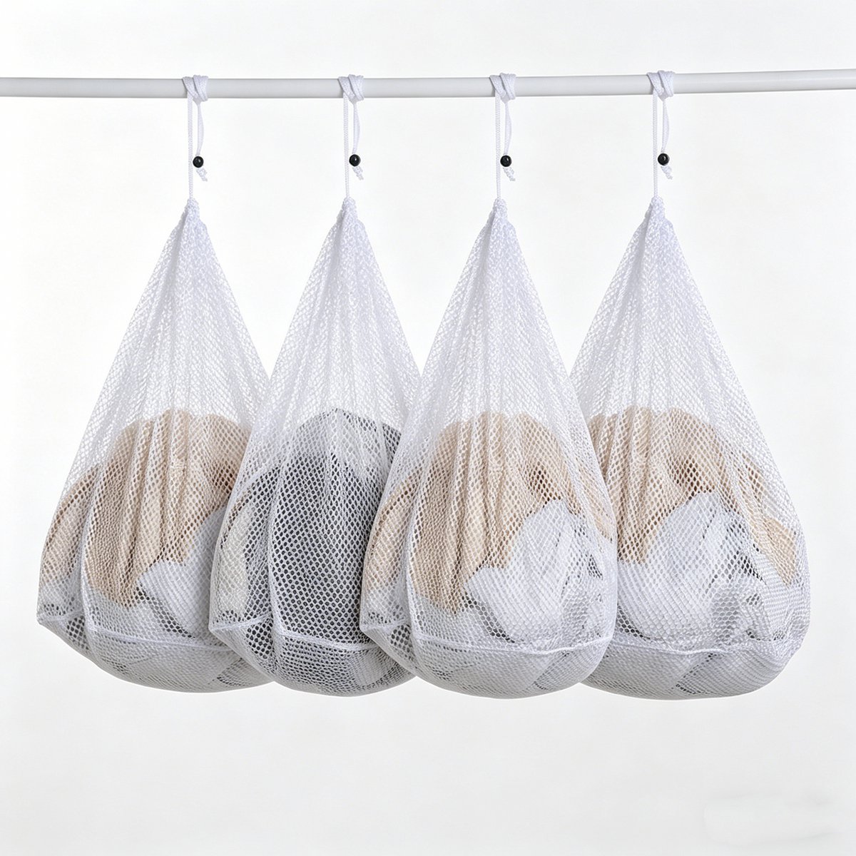 4 Stuks Net Waszakken 40x50 cm - Met Trektouw, Verdikt Net & Grote Capaciteit