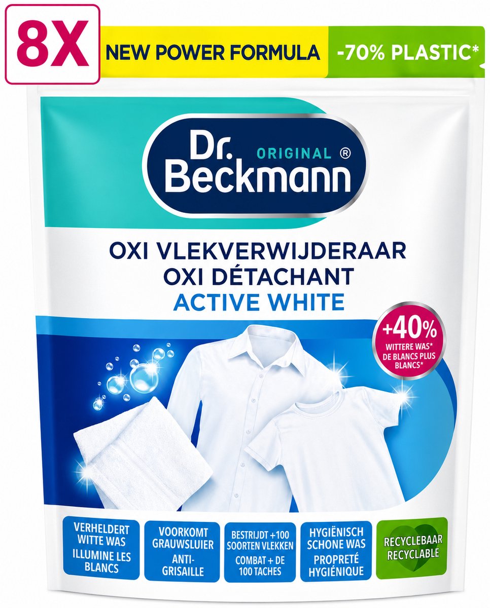 8 x Dr. Beckmann - Active White Poeder – Oxi Power Vlekverwijderaar – Witte Was Witter – Voor Hardnekkige vlekken– 400g