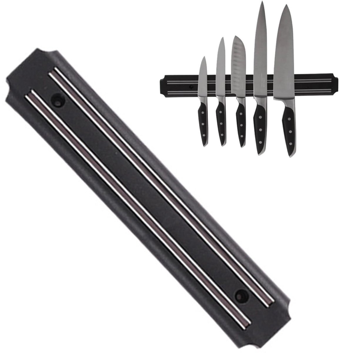 aladdien - Magnetische messenhouder - Roestvrij staal - Super sterke magneten - 25 cm - Messenopberger - Organiseer jouw keuken - Zwart