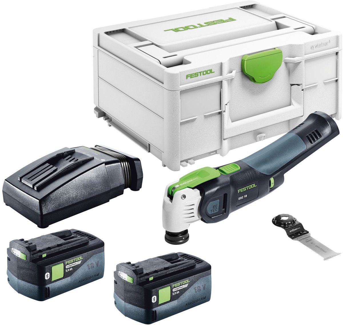 Festool OSC 18 E-Basic accu-oscillator 18 V Starlock Max Brushless + 2x accu 5,0 Ah + oplader + Systainer