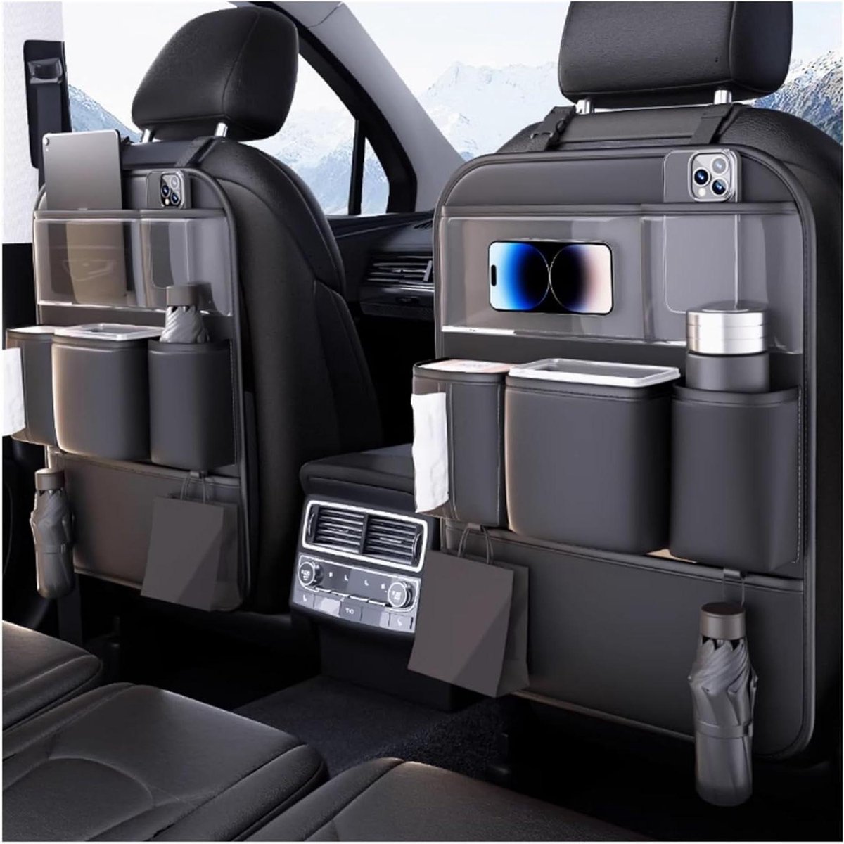 Auto Organizer - Stoelbeschermer - Reis Opbergen - Met Transparante Tablet Hoes - 1 Stuk - Zwart