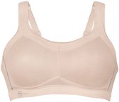 Beige sportbeha met voorgevormde cups en Anita Active-logo op de onderste band.