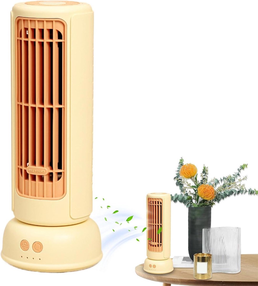 Ventilator Toren - Stijlvolle Ventilator - Frisse Lucht - 90 Graden Oscillatie - 10x10x26 cm - Geel