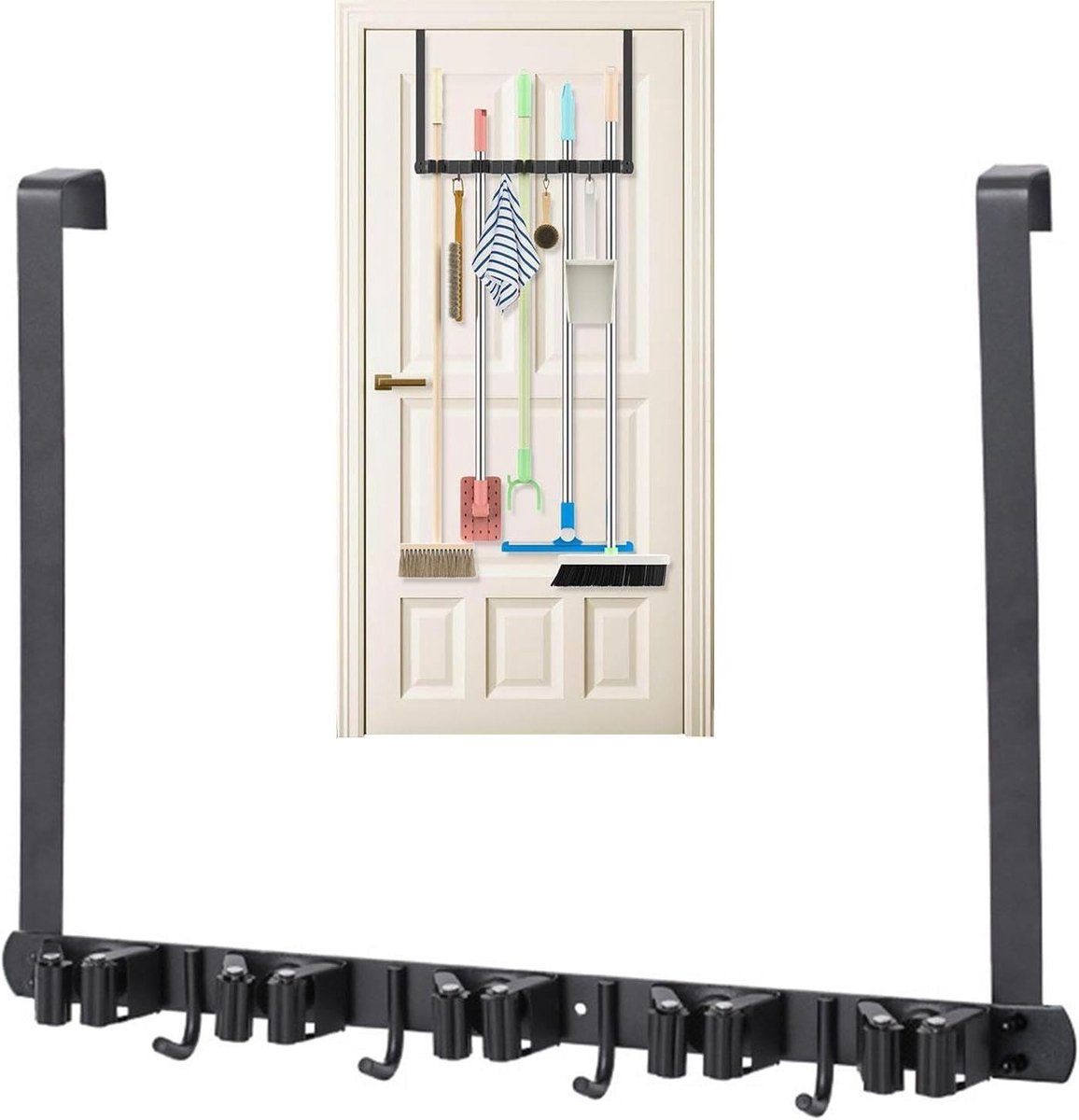 Bezemhouder - Gereedschap Organizer - Ruimte Besparen - Montage zonder boren - 446 x 64 cm - Zwart