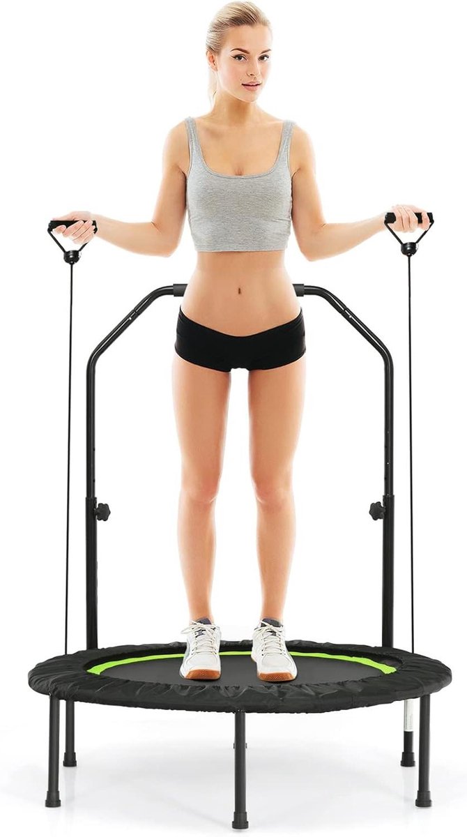 Fitnesstrampoline Binnen - Mini Trampoline - Thuis Sporten - Verstelbare Leuning - 101 cm Diameter - Groen