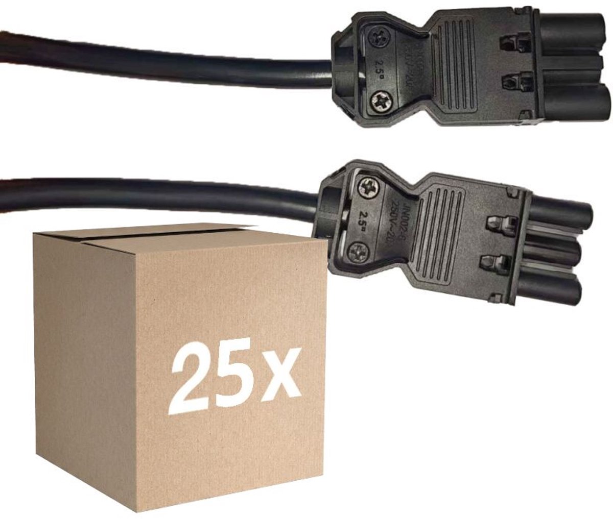Voordeelpak 25x Noxion GST - Compatibel Verlengkabel Zwart - Mannelijk + Vrouwlijk - 1m - 3 pole 1,5mm2.