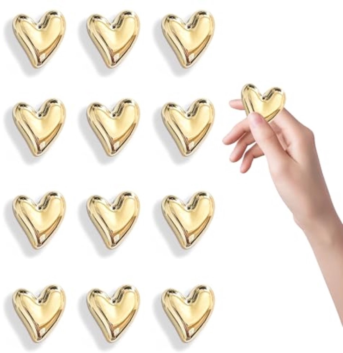 Koelkastmagneten, 12 stuks, goudkleurige magneten voor de koelkast, 2 cm, klein liefdeshart, schattige decoratieve magneetset voor keuken, whiteboarddecoratie