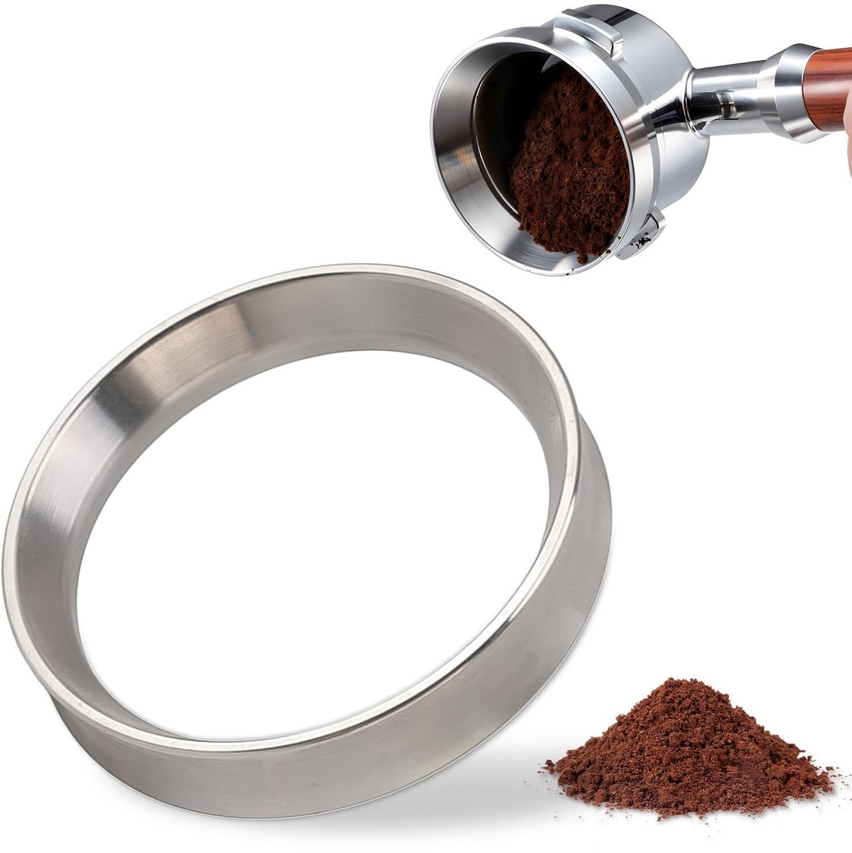 aladdien - Espresso Doseertrechter - Koffie Doseerring - Magnetische Doseerportafilter - 58mm - Roestvrij Staal - Geschikt voor Thuis - 51-58.35mm