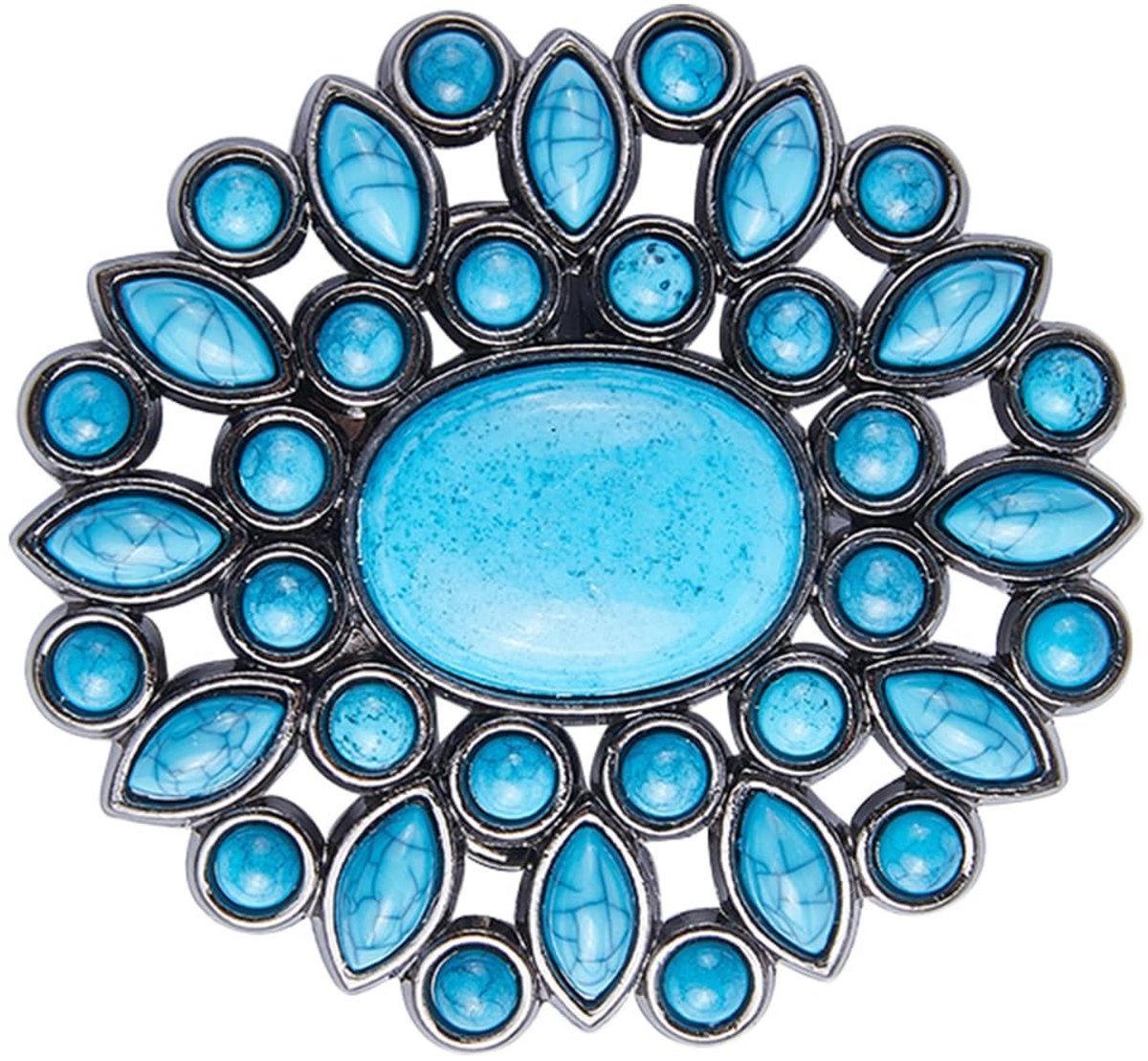 ONF3 - Turquoise Riem Gespen - Vintage Cowboy Stijl - 7x7Cm - Bloemvormig Design - Synthetische Turquoise - Geschikt voor Mannen en Vrouwen