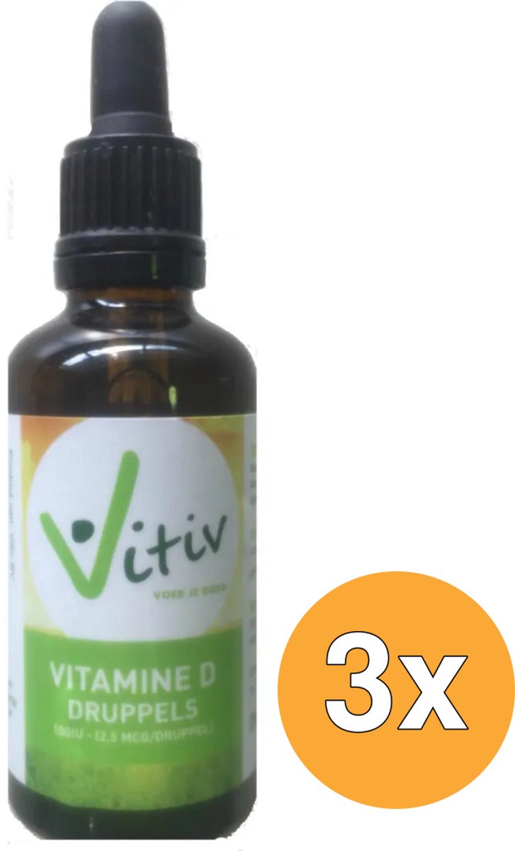 3x Vitiv Vitamine D3 Druppels 100Iu (50 ml)