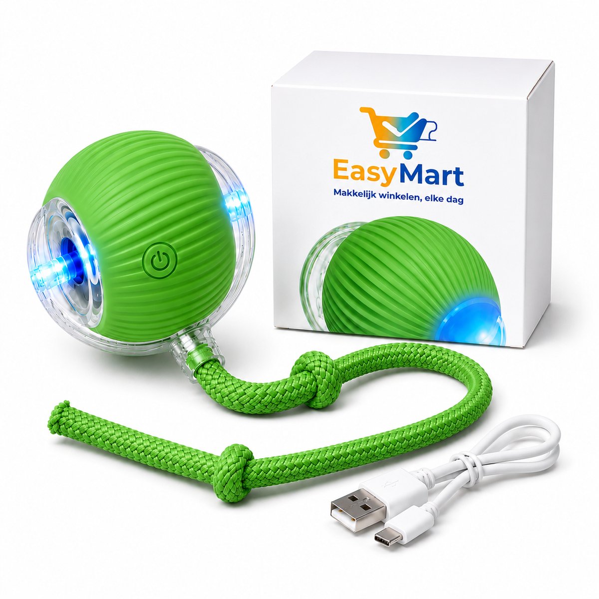 EasyMart Interactief Kattenspeelgoed – Zelfrollende Kattenbal Groen – 3 Modi – USB Oplaadbaar – Voor Katten & Kleine Honden
