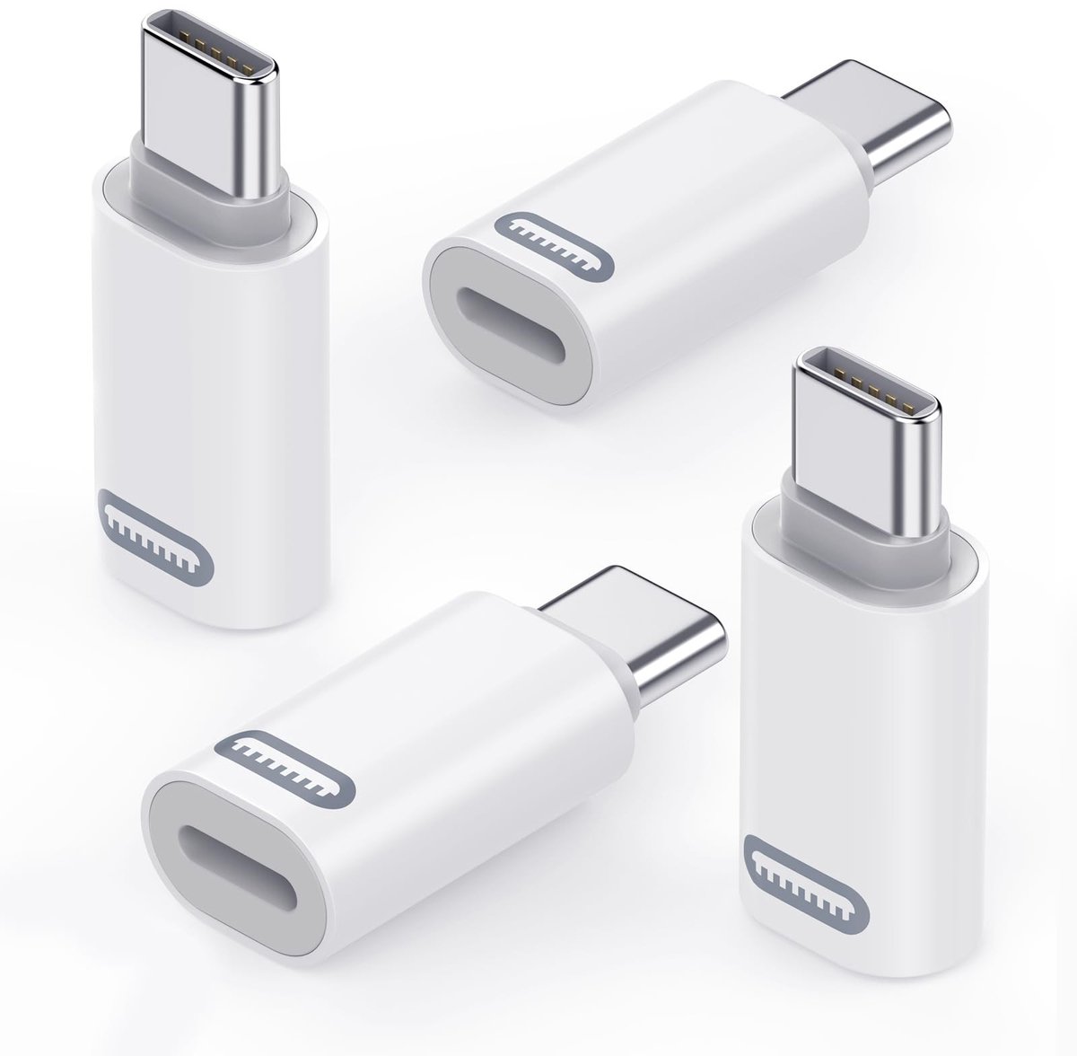 aladdien - Lightning naar USB C adapter - USB-C naar Lightning-adapter - Snel opladen - Wit - Compatibel met iPhone 15/16 - 4 stuks