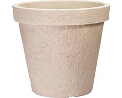Bloempot Rond Stonelook Zand 60 cm – Kunststof Grote Plantenpot voor Binnen & Buiten – Betonlook Sierpot