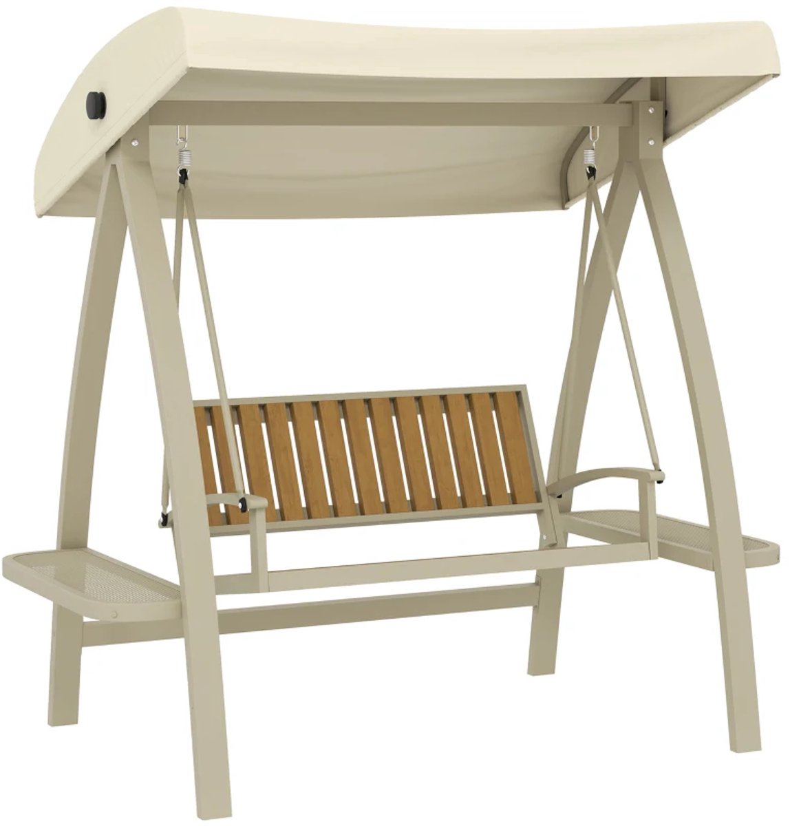 Hollywood Schommel - Schommelbank met Verstelbaar Zonnedak & Bijzettafel - 2-zits Tuinbank - Tuinschommel 2 Personen - tot 240 kg - Schommelstoel - Tuinmeubelen - voor Tuin, Terras, Balkon - Beige