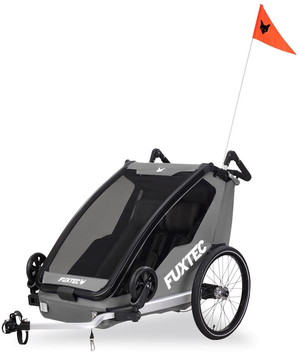 Fietskar grijs - FUXTEC Sport Cruiser - max. belasting 45kg, 2 x 5-puntsgordels, opvouwbare kinderwagen