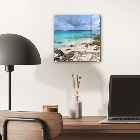 Peinture sur verre MuchoWow® 20x20 cm - Peinture sur verre acrylique - Vue de Saint John dans le parc national des Îles Vierges - Photo sur verre - Peintures