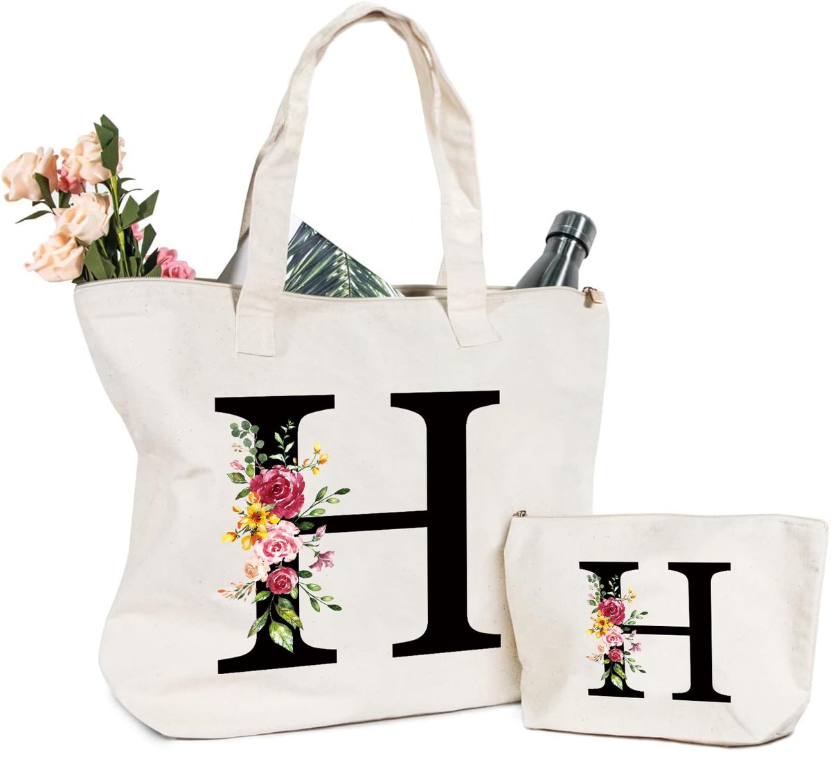 aladdien - Linnen Tas met Initialen - Shopper met Letters - Ideaal voor Bruid en Bruidsmeisjes - 42 x 33 cm - Makeup Tas - Cadeau-idee voor Moeder e...