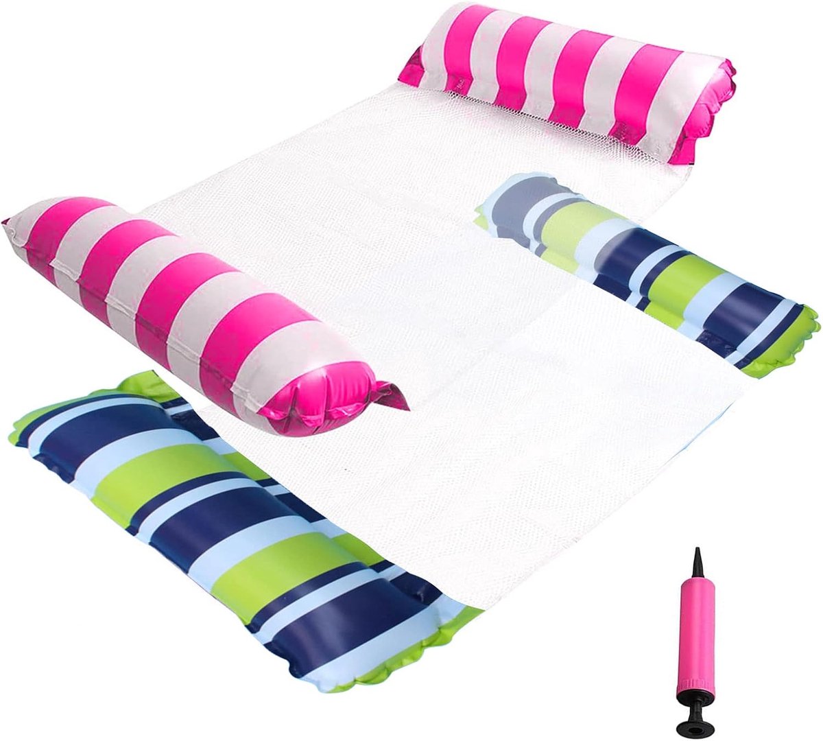 Waterhangmat - 2 stucks - waterhangmat volwassenen - luchtbed zwembad volwassenen - opblaasbaar zwembad - Inclusief 1 pomp - blauw groen en rood - van Imperatoris