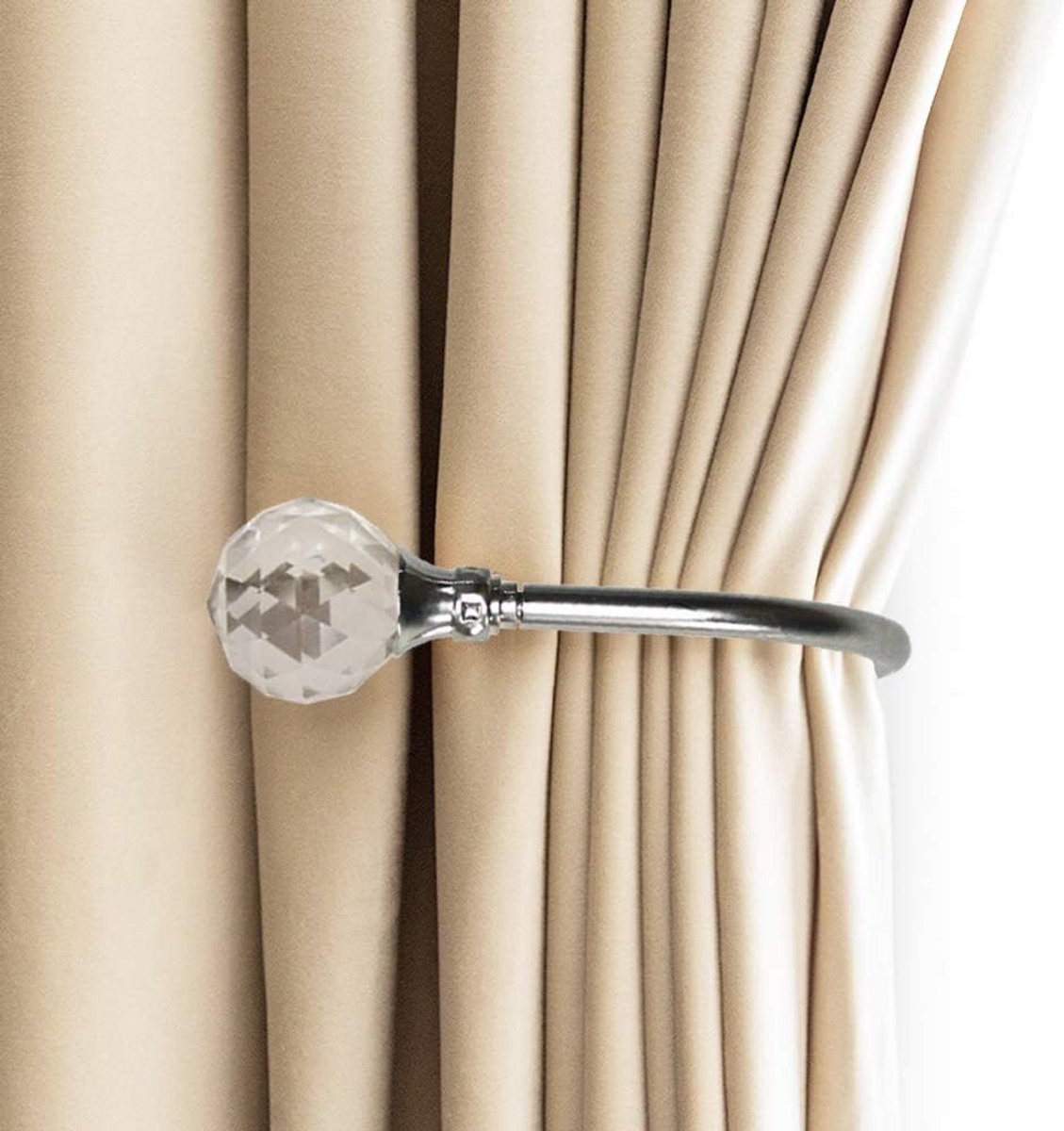 2 Pcs Curtain Holders Acrylic Crystal Ball Curtain Bindings U-Shaped Metal Curtain Holders