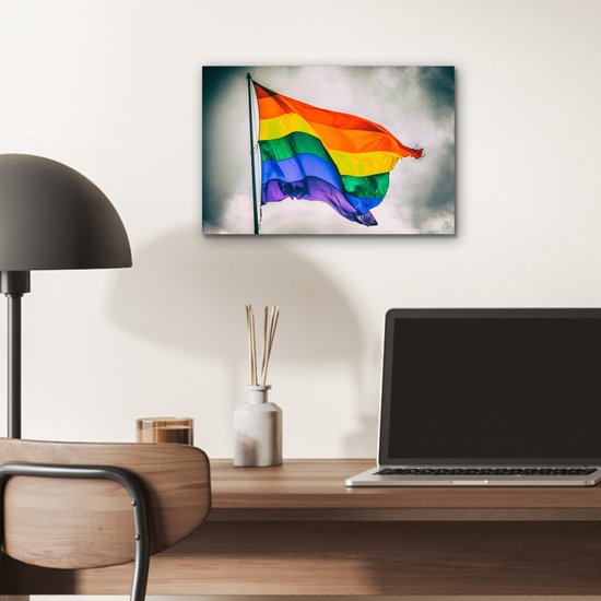 Photo d'un drapeau arc-en-ciel Aluminium 30x20 cm - petit - Tirage photo sur aluminium (décoration murale en métal)
