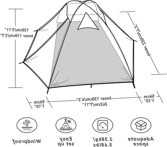 Tent voor 2 personen, waterdicht, 3-4 seizoenen, ultralichte tent met kleine pakmaat, direct neerzetten voor trekking, outdoor, festival. van Merkloos — afbeelding 4