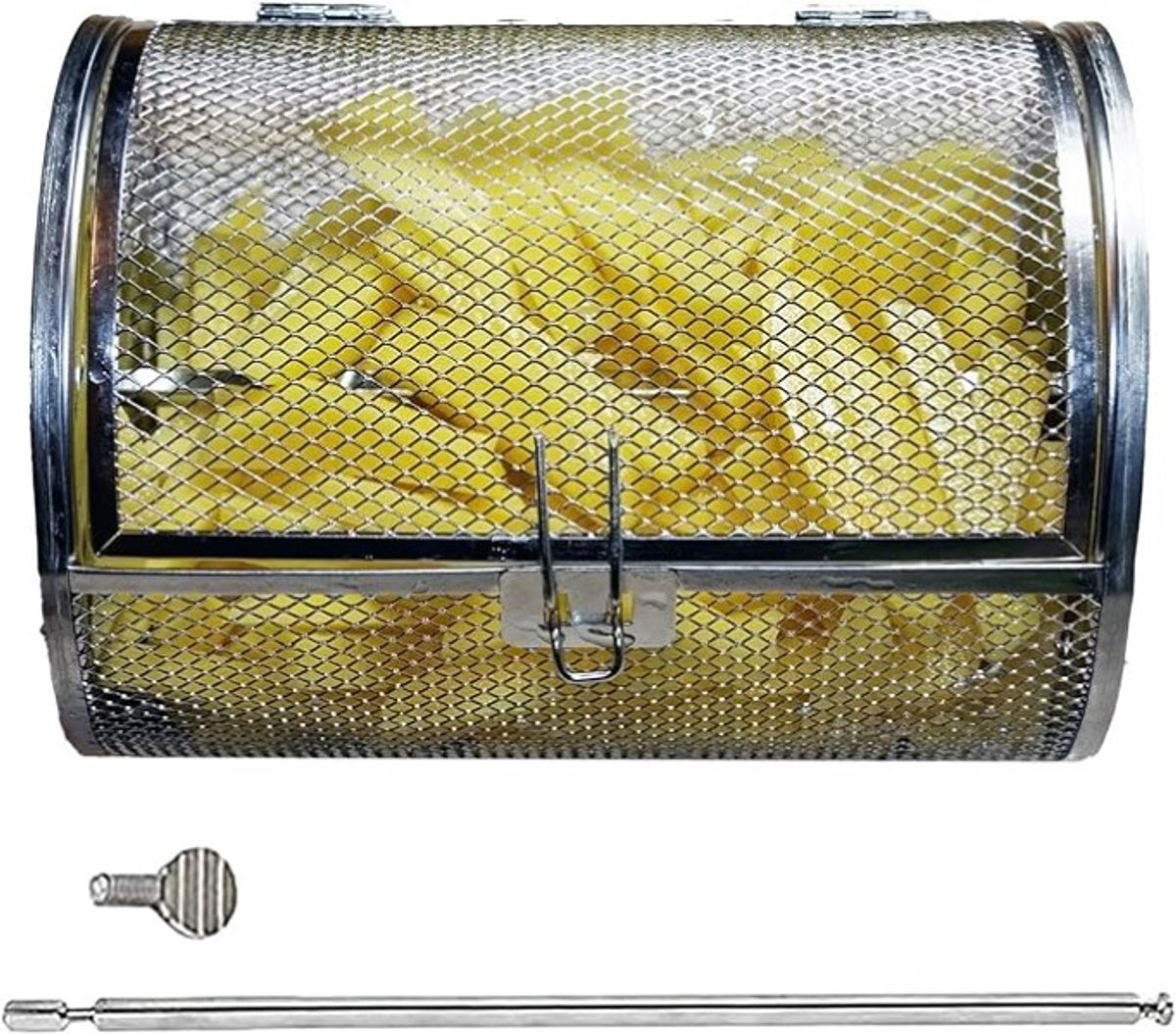 RVS Roterende Grillmand voor Noten, Koffiebonen en Groenten