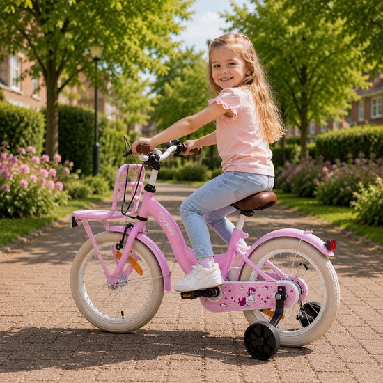 Cycloni Kinderfiets 14 inch Meisjesfiets - Roze - Inclusief Zijwieltjes - Voor 3, 4 & 5 jaar van Cycloni — afbeelding 3