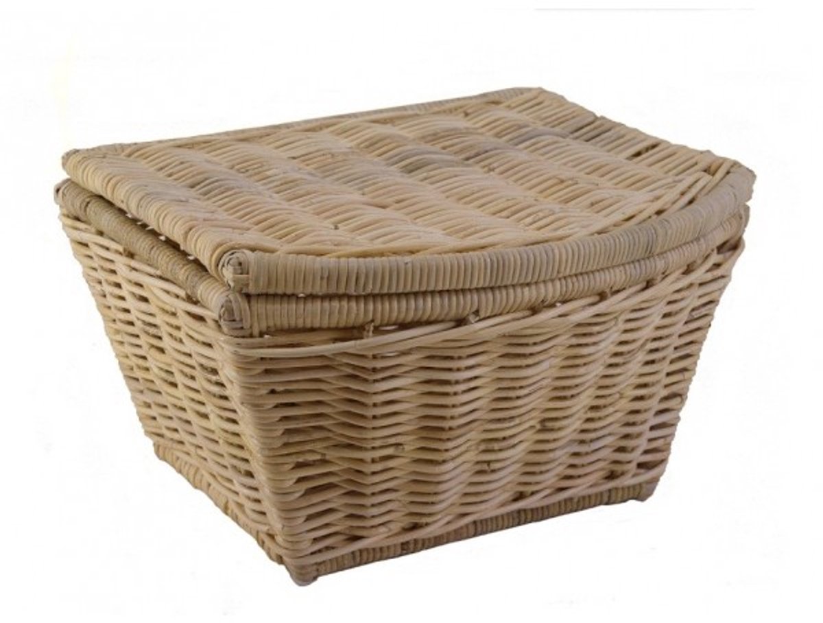 Handgemaakt Orgineel design stevige Fietsmand Silfra met deksel 47x42x29 in Naturel Rotan met leren riempjes