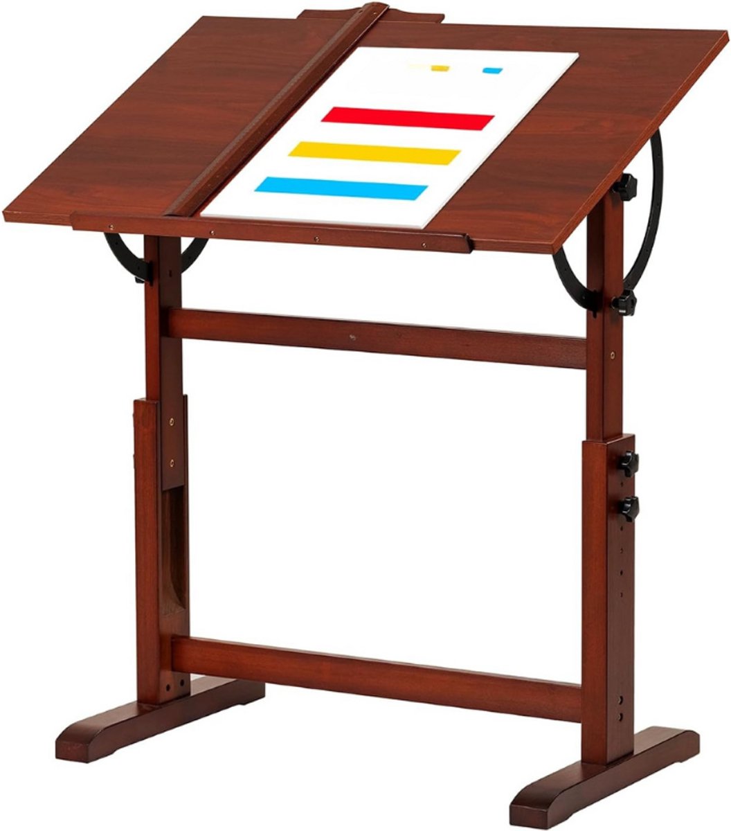 Houten Tekentafel - Verstelbare Hoogte Tekenbord Voor Kunstenaars - 90 x 59,5 Cm Studio Schildertafel - Kunst En Knutsel Bureau Met Kantelbaar Werkblad