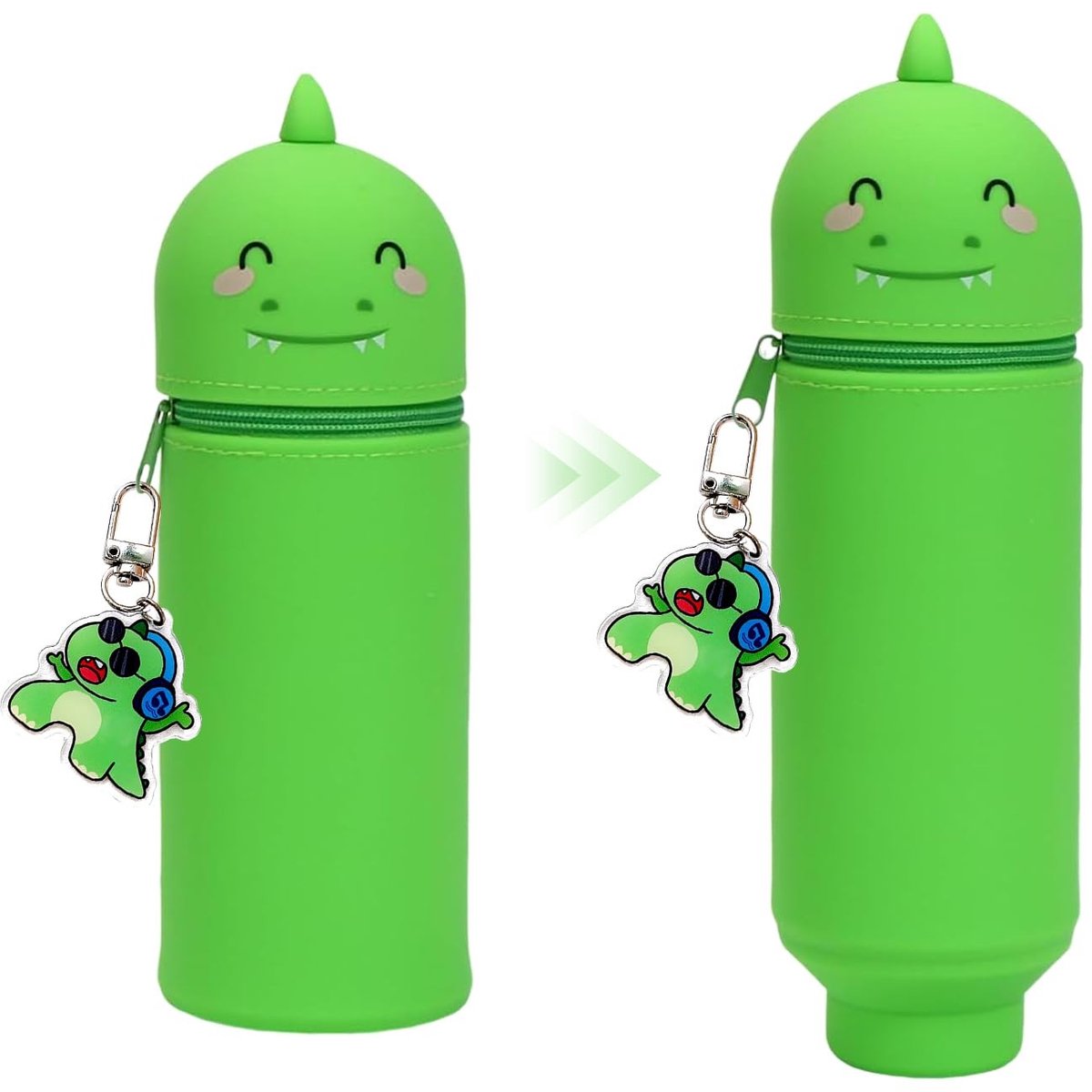 aladdien - Kawaii etui - Dinosaurus etui - Opvouwbare penhouder - Groen - Schoolspullen - Cartoon-hanger - Geschikt voor volwassenen - Dinosaurusvorm