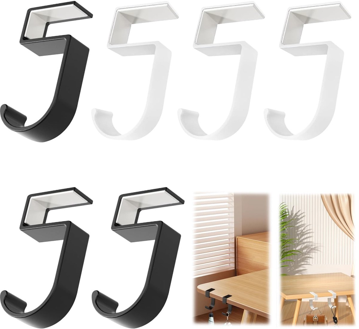 aladdien - Tafelhaken - Antislip handtashouder - Schadevrij gebruik - Zwart en Wit - Hanger voor kantoortafel - Geschikt voor tassen en kleding