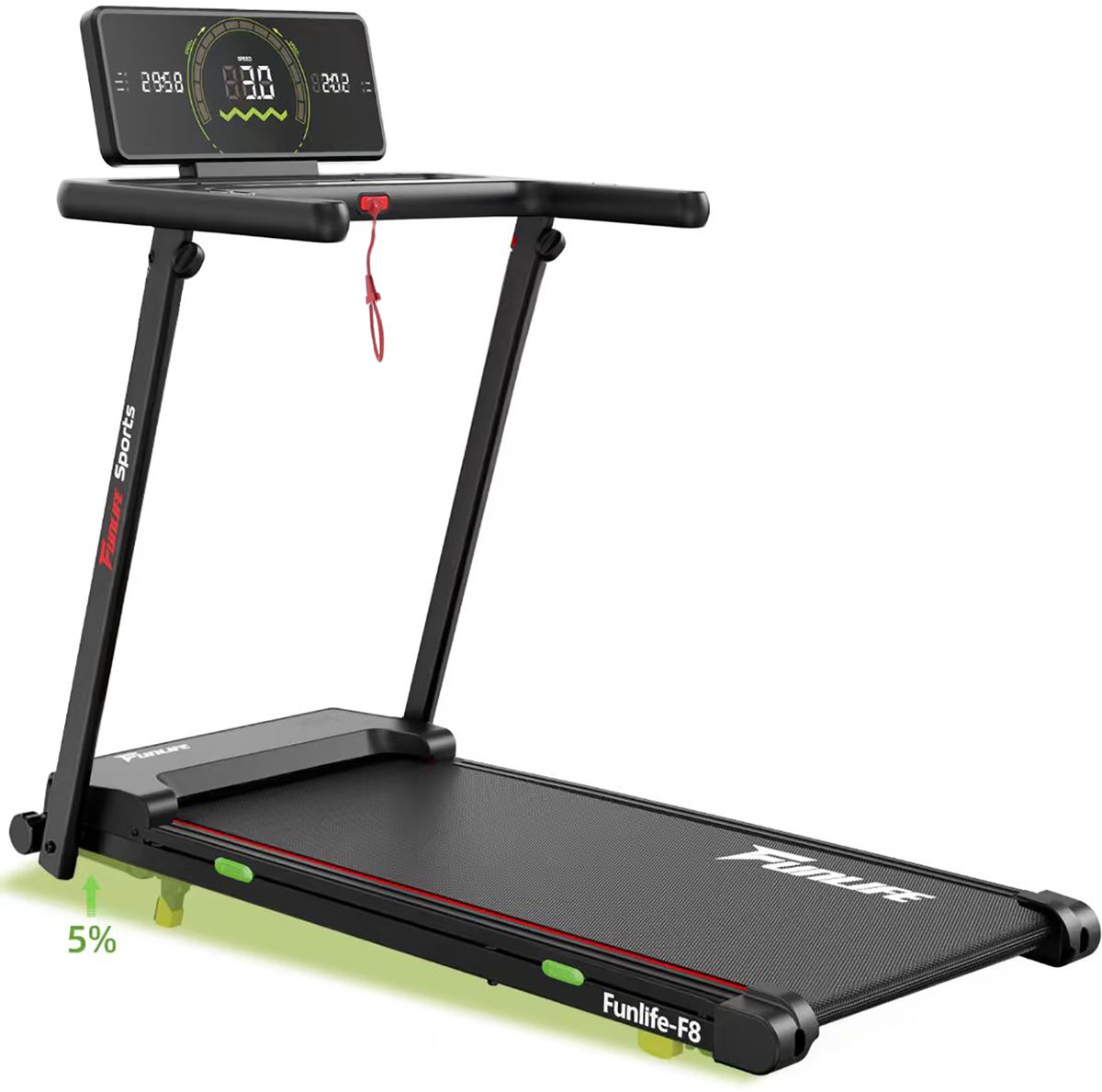 Funlife F8 Loopband - Walking Pad voor Thuis en Kantoor - 5% Helling - Extra Lang Loopvlak - Display en Bediening aan Handgreep - Compact