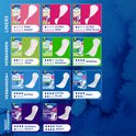 Assortiment TENA Discreet: liners, verbanden en nachtverband in verschillende maten en absorptieniveaus.