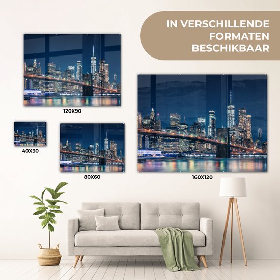 Peintures sur verre - New York - Nuit - Pont de Brooklyn - 160x120 cm - Peintures Plexiglas
