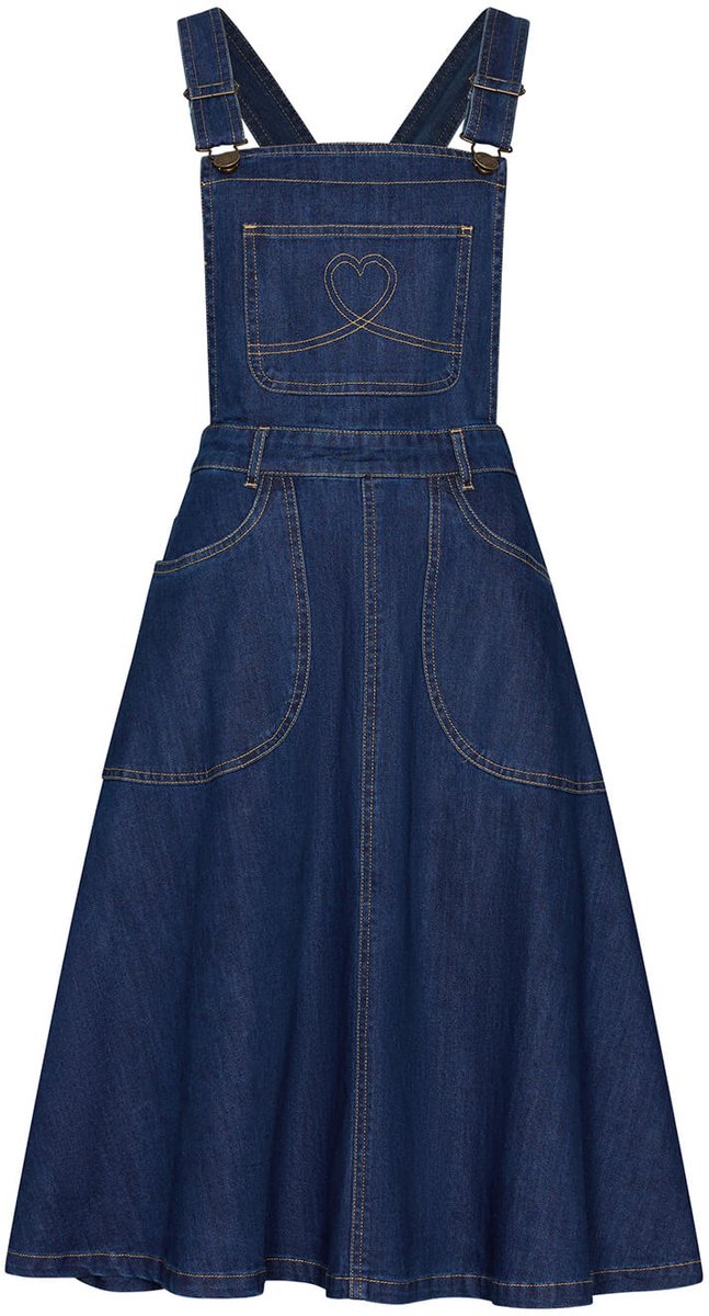 Succubus Clothing Hailey Denim Pinafore Flare Jurk Navy