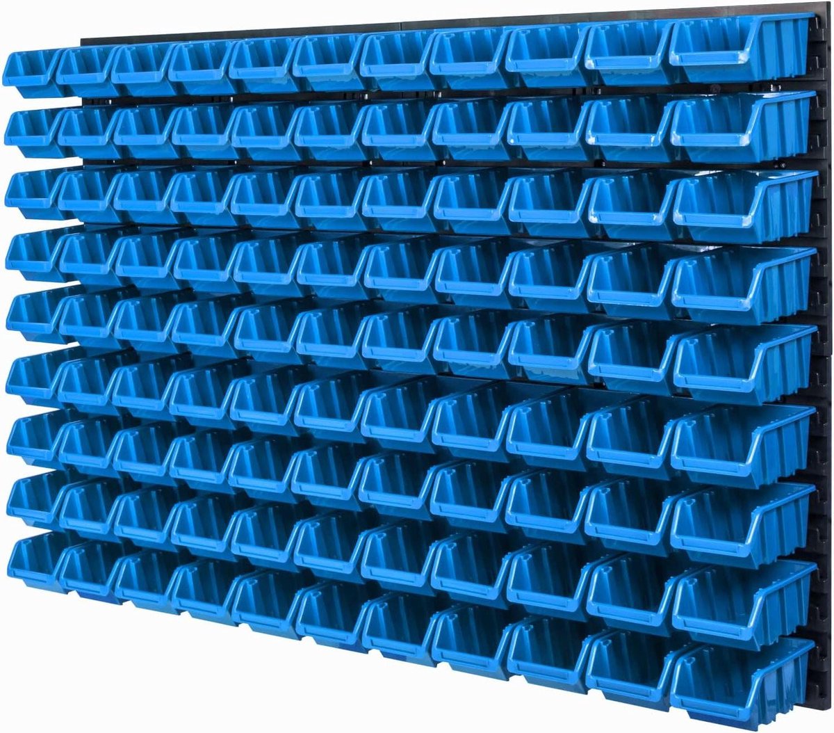 Opslagsysteem Wandrek - Opbergbakken Systeem - Werkplaats Organiseren - Uitbreidbaar Instekeysteem - 153 Bakken - Blauw