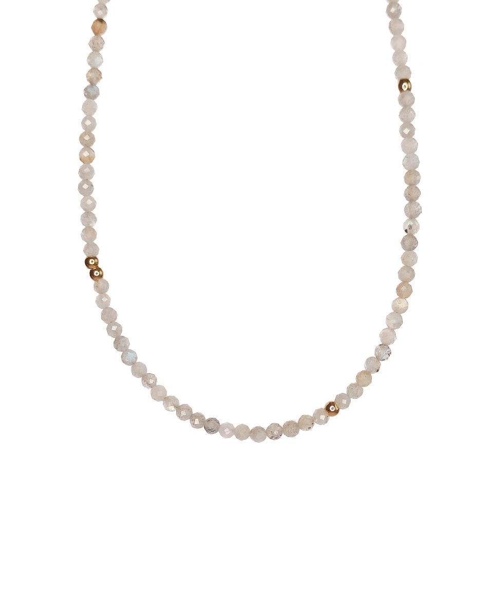 Ava&Imber Sparkling Labradoriet Ketting Stainless Steel (RVS) - Grijze Edelsteen Ketting voor Vrouwen