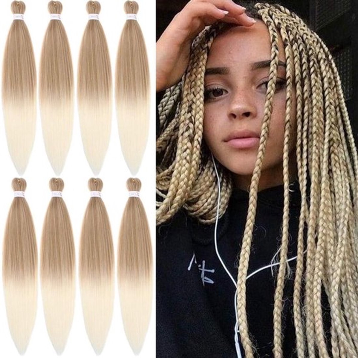 Vlechthaar 66 cm Yaki Textuur Ombre - Natuurlijke Kanekalon Haarextensie - Pack van 8