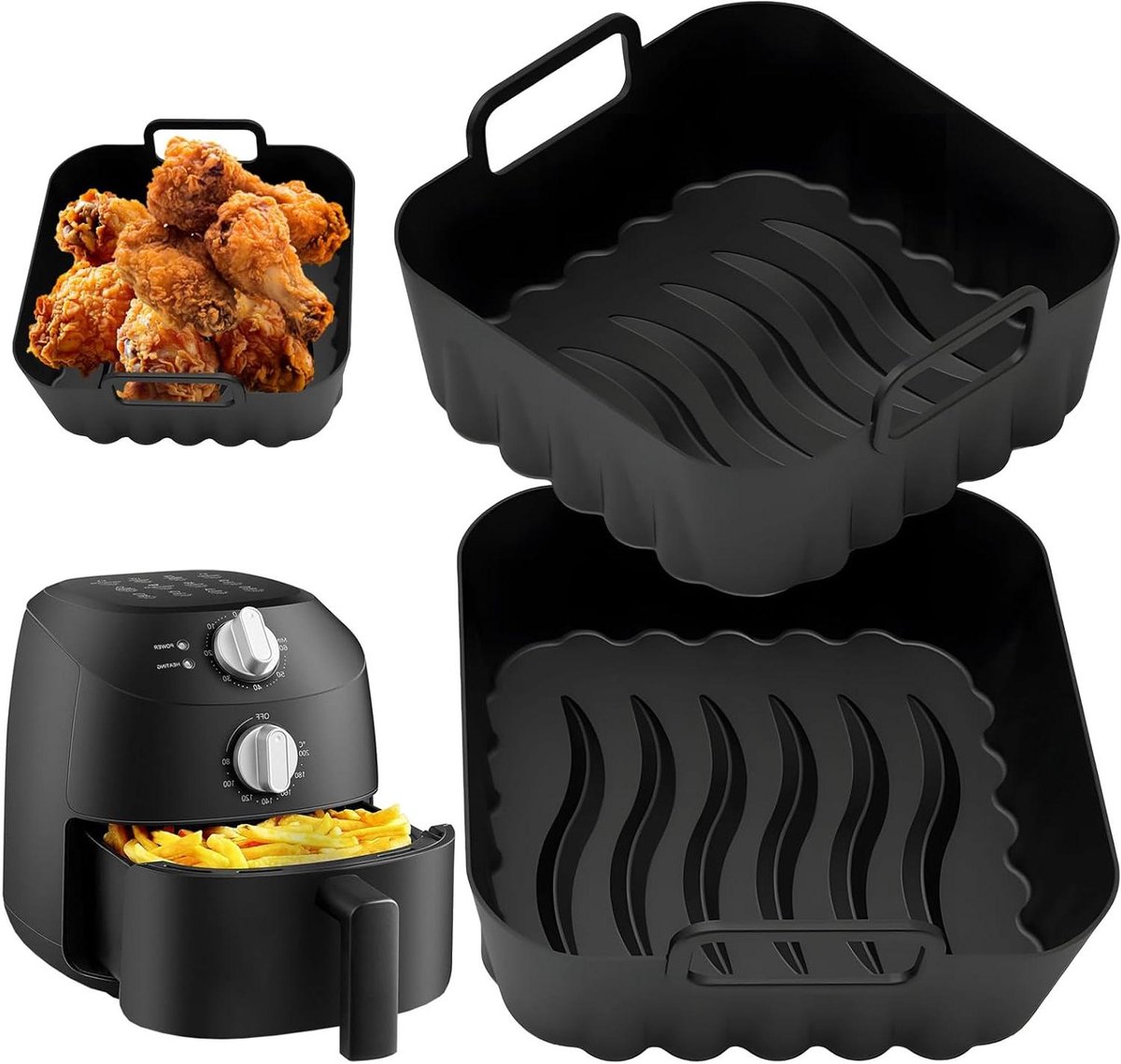 Airfryer Liners - Bakvormen Herbruikbaar - Gemakkelijk Koken - Met Handvatten - 2 Liter - Zwart