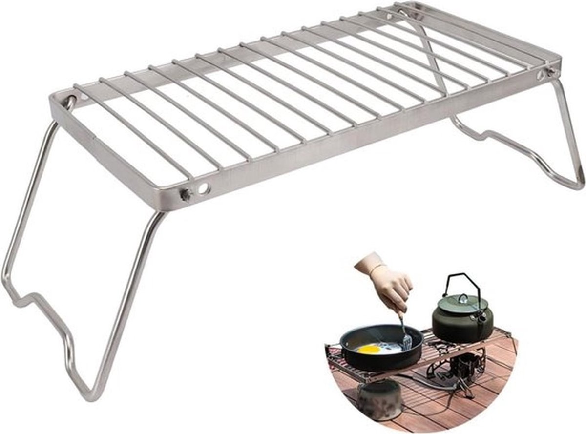 Opvouwbare Kampvuurgrill met Roestvrijstalen Rooster - Draagbare Campinggrill voor Buiten Koken - Staal Boven Vuur - Kampeeruitrusting