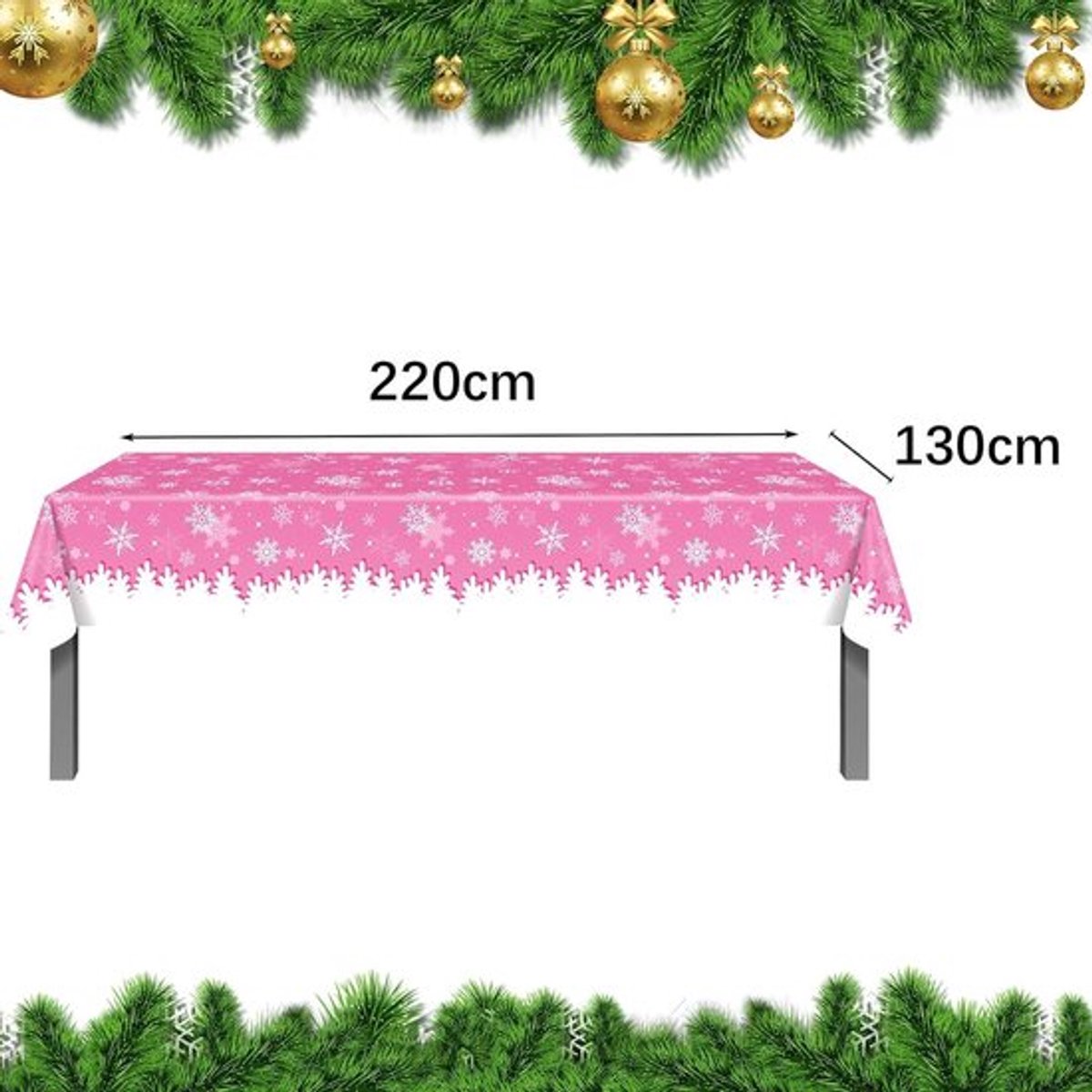 Groot Rechthoekig Wegwerptafelkleed Kunststof - Kersttafelkleed Roze 130 x 220 cm.