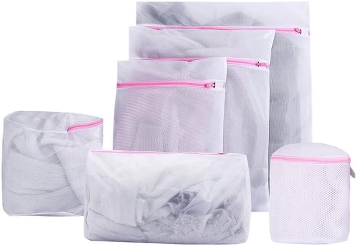 Waszakken voor wasmachine met ritssluiting, mesh waszakken voor kleding, beha's en schoenen, set van 6 stuks.