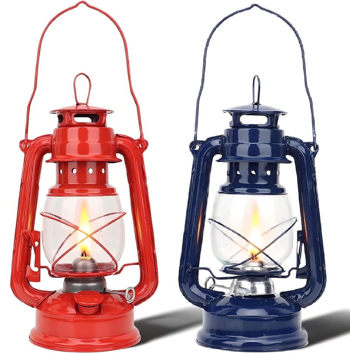ONF3 - Camping Kerosene Lamp - Vintage Olie Lantaarns - Draagbaar Retro Licht - Rood en Blauw - Perfect voor Picknick en Outdoor - Tuin en Patio