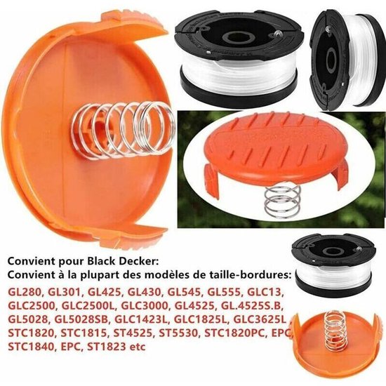Trimmer-accessoire - SR-trimmerdraadspoel geschikt voor Black & Decker-trimmers - 8-pack trimmerdraadspoel met 2 spoeldeksels en 2 veren - geschikt voorA6481 A6485 van Vereelengh — afbeelding 4