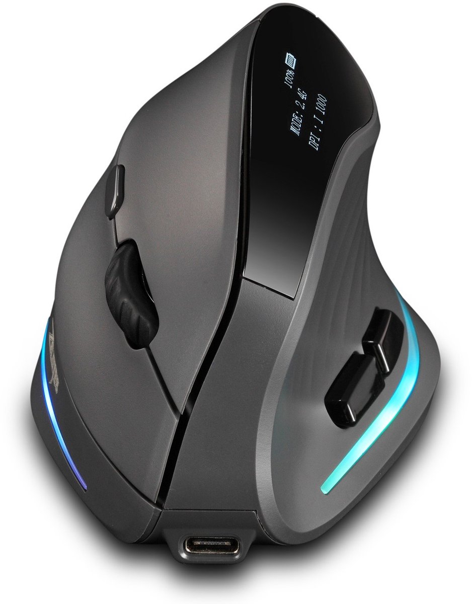ZELOTES Ergonomische Tri-Mode Verticale Muis – Oplaadbaar Stil 4000 DPI met Display en 7 Programmeerbare Knoppen