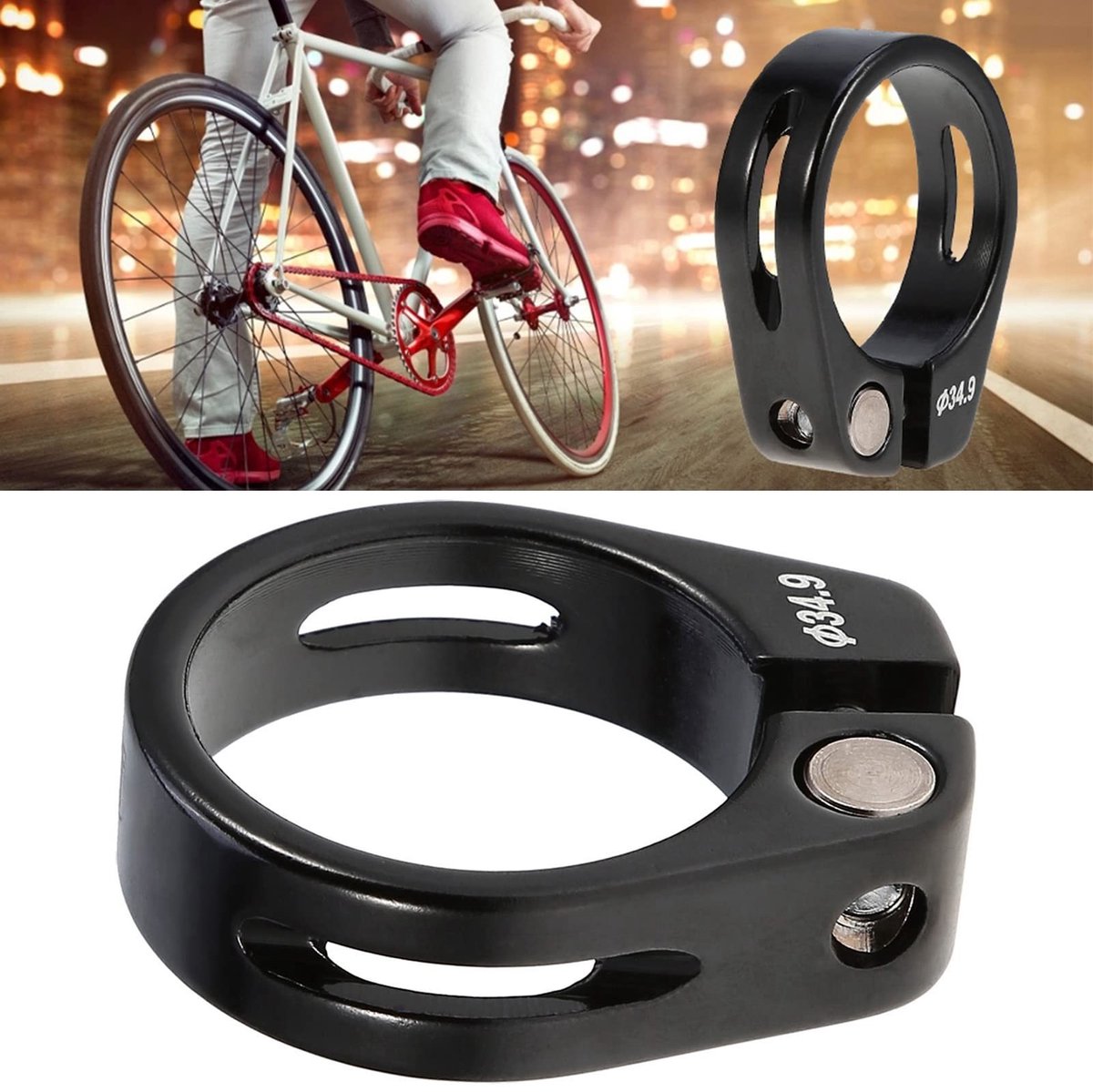 aladdien - Zadelklem - Fietsaccessoire - Lichtgewicht en duurzaam - 34,9 mm zwart - Aluminium klem - Geschikt voor fietszadelpen - Eenvoudige instal..