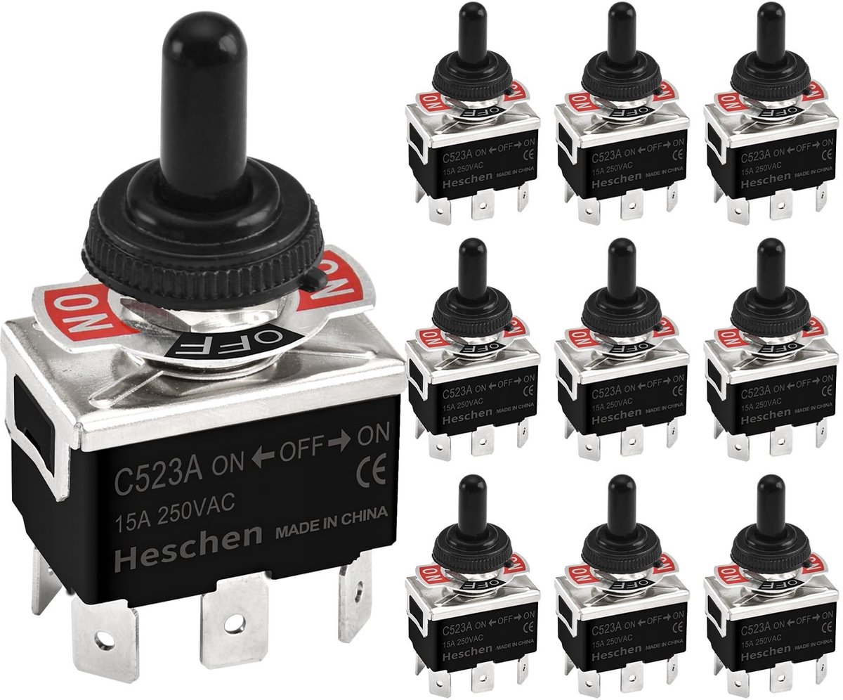 SPHProducts - Metalen tuimelschakelaar - Waterdicht - 15A 250VAC - Continu licht - 3 posities - Geschikt voor verschillende toepassingen - HSC-5